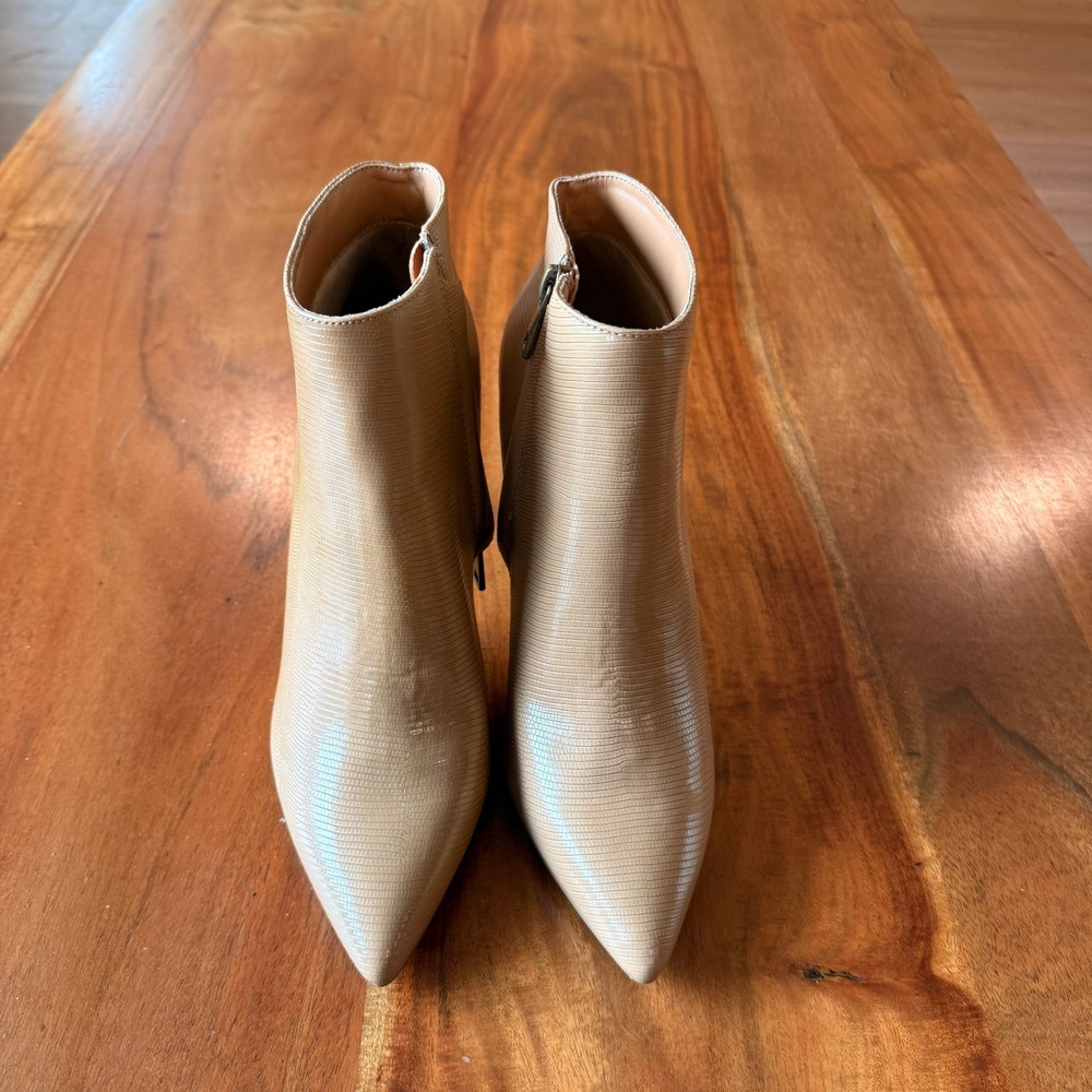 French Connection Women's Tan Snakeskin "Ally" Ankle Stiletto Booties Size 8.5